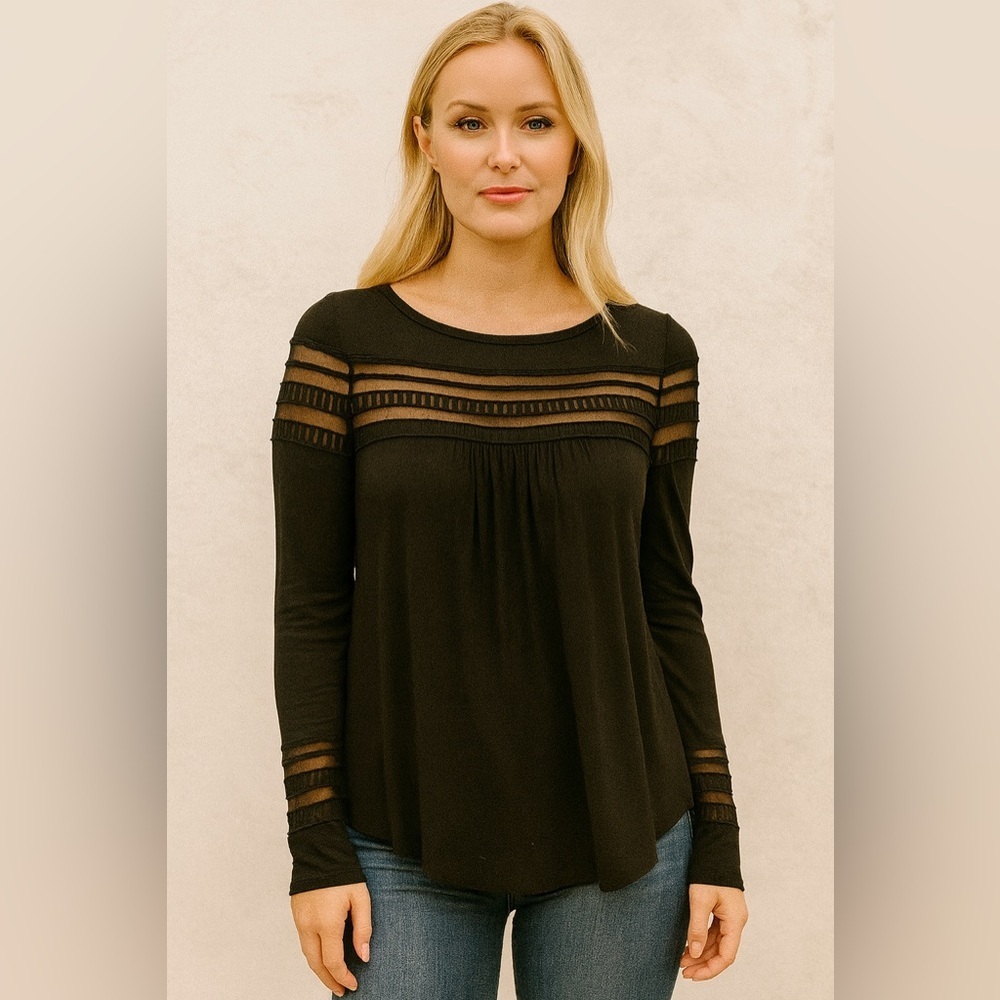 Free People Size Small Mesh Long Sleeve Black​​​​​​​​​​​​​​​​